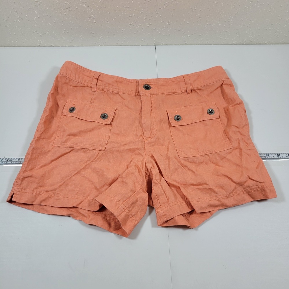 INC International Concepts Shorts Womens 12 Orange Excellent Linen Cargo Utility